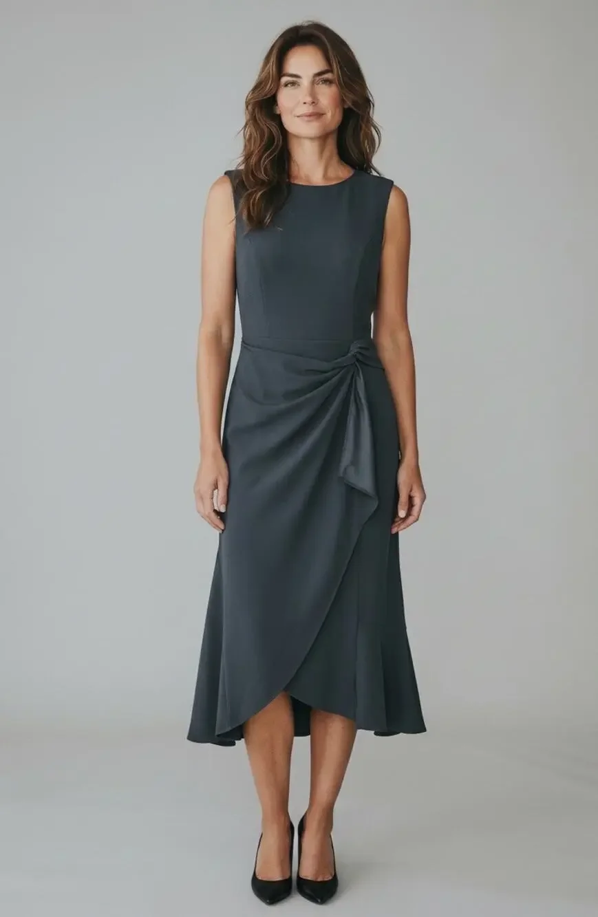Fehaute Sleeveless Midi A-line Dress with Waist Twist in Navy - Size 8, NWT